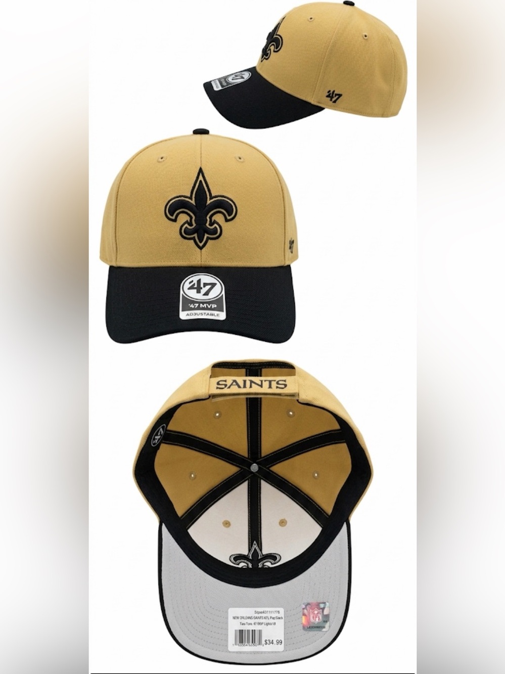47  New Orleans Saints Gold and Black Adjustable Hat
